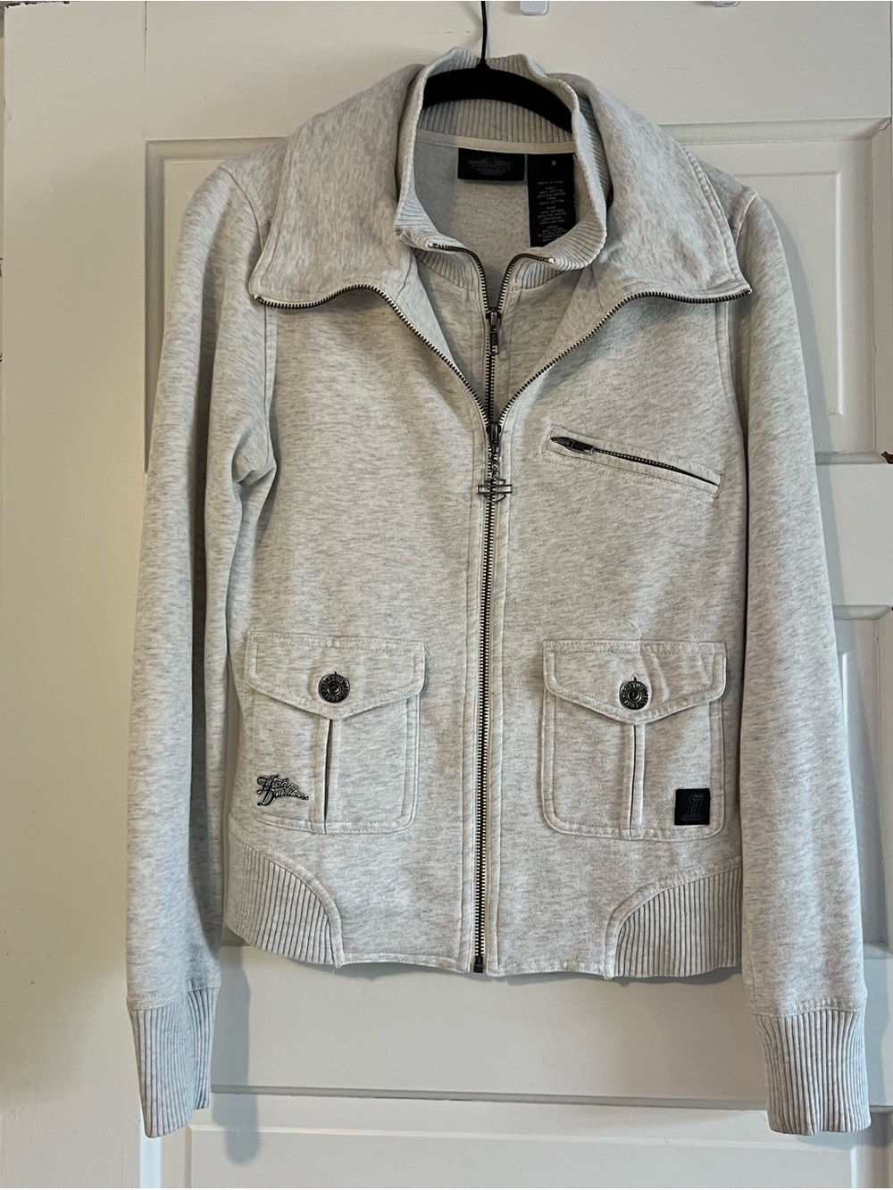 Light Gray Harley Davidson Black Label Zip-Up Jacket/Double Layer Sweatshirt S